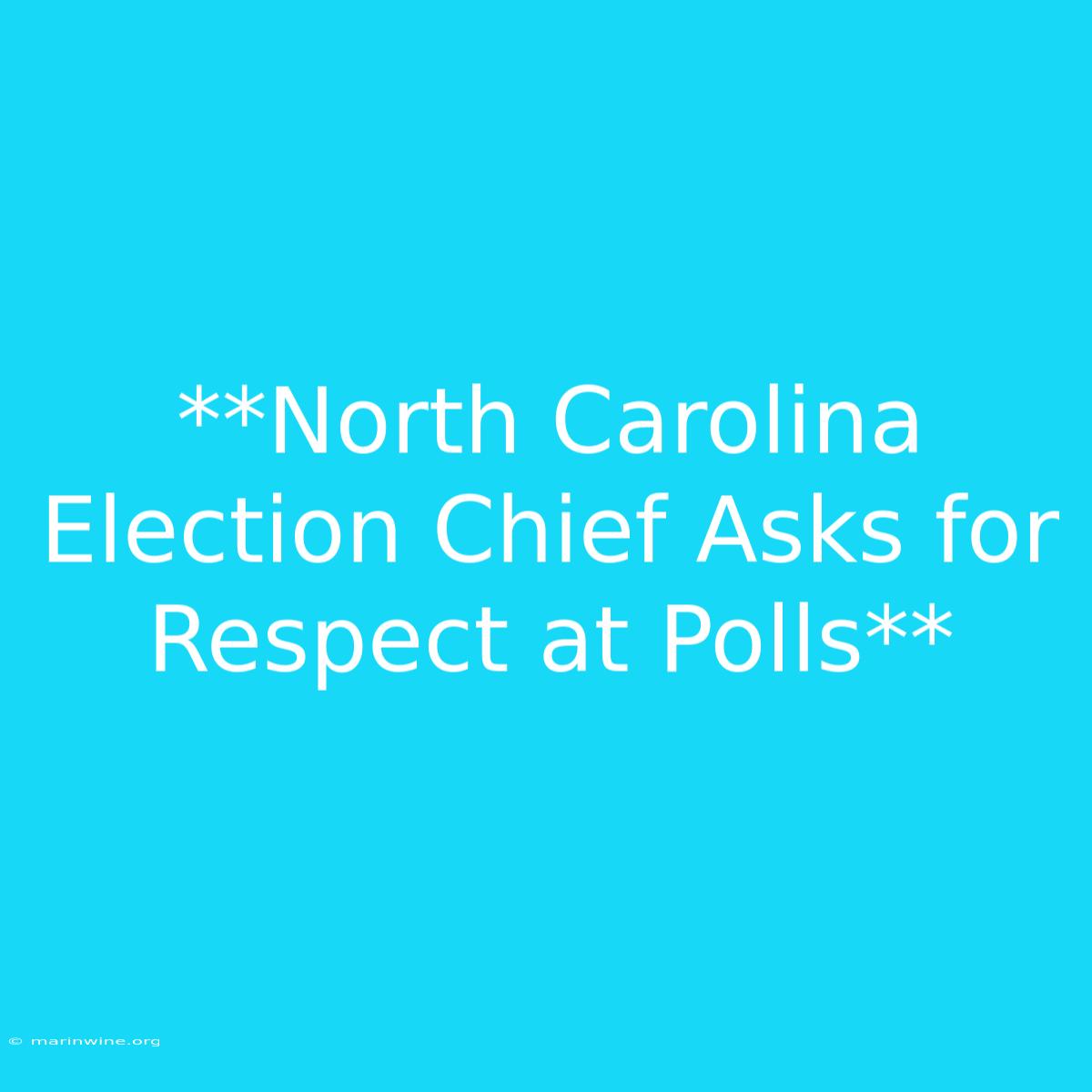 **North Carolina Election Chief Asks For Respect At Polls**