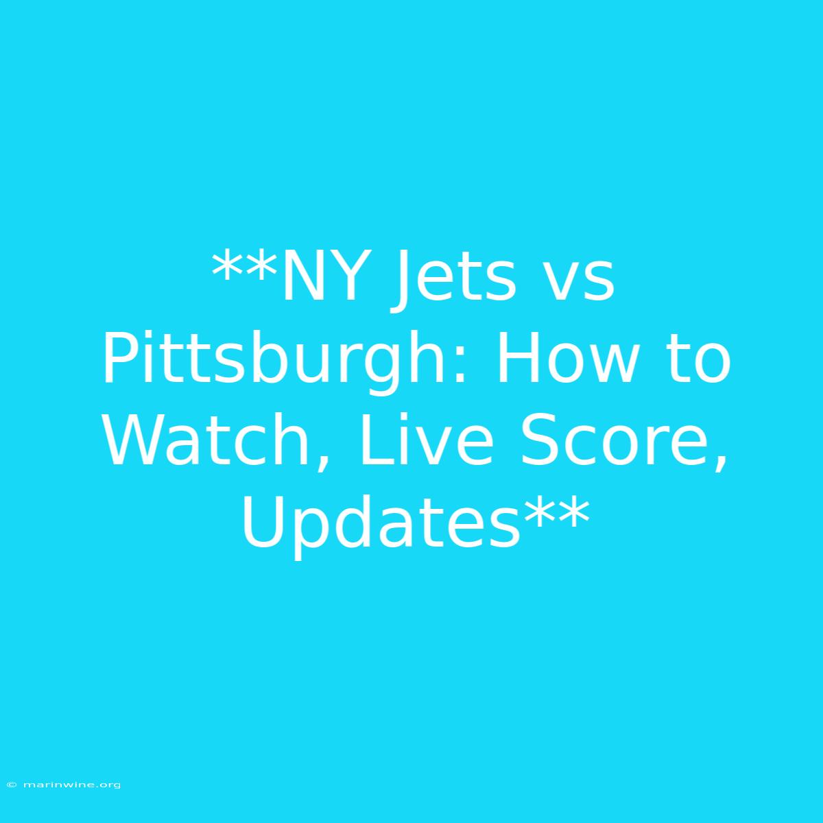 **NY Jets Vs Pittsburgh: How To Watch, Live Score, Updates** 