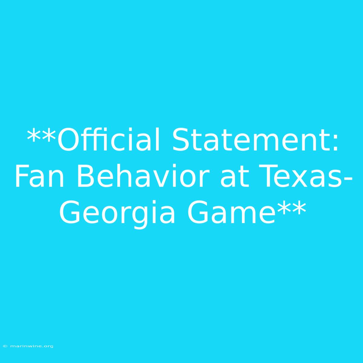 **Official Statement: Fan Behavior At Texas-Georgia Game**