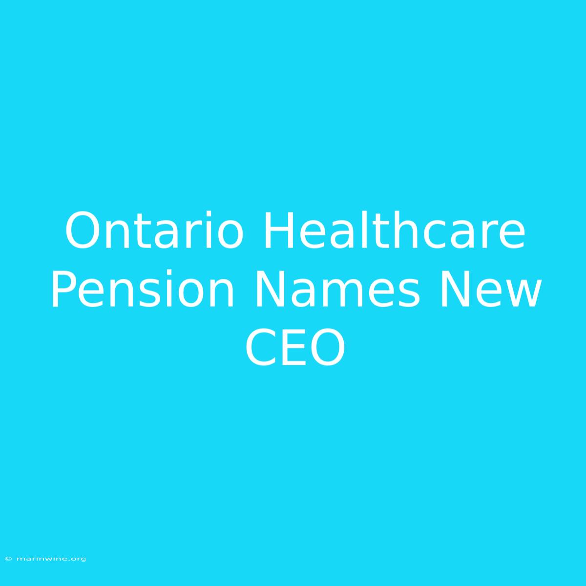 Ontario Healthcare Pension Names New CEO