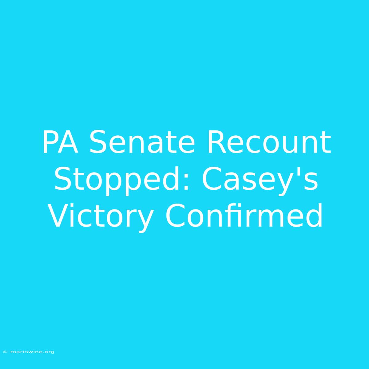 PA Senate Recount Stopped: Casey's Victory Confirmed