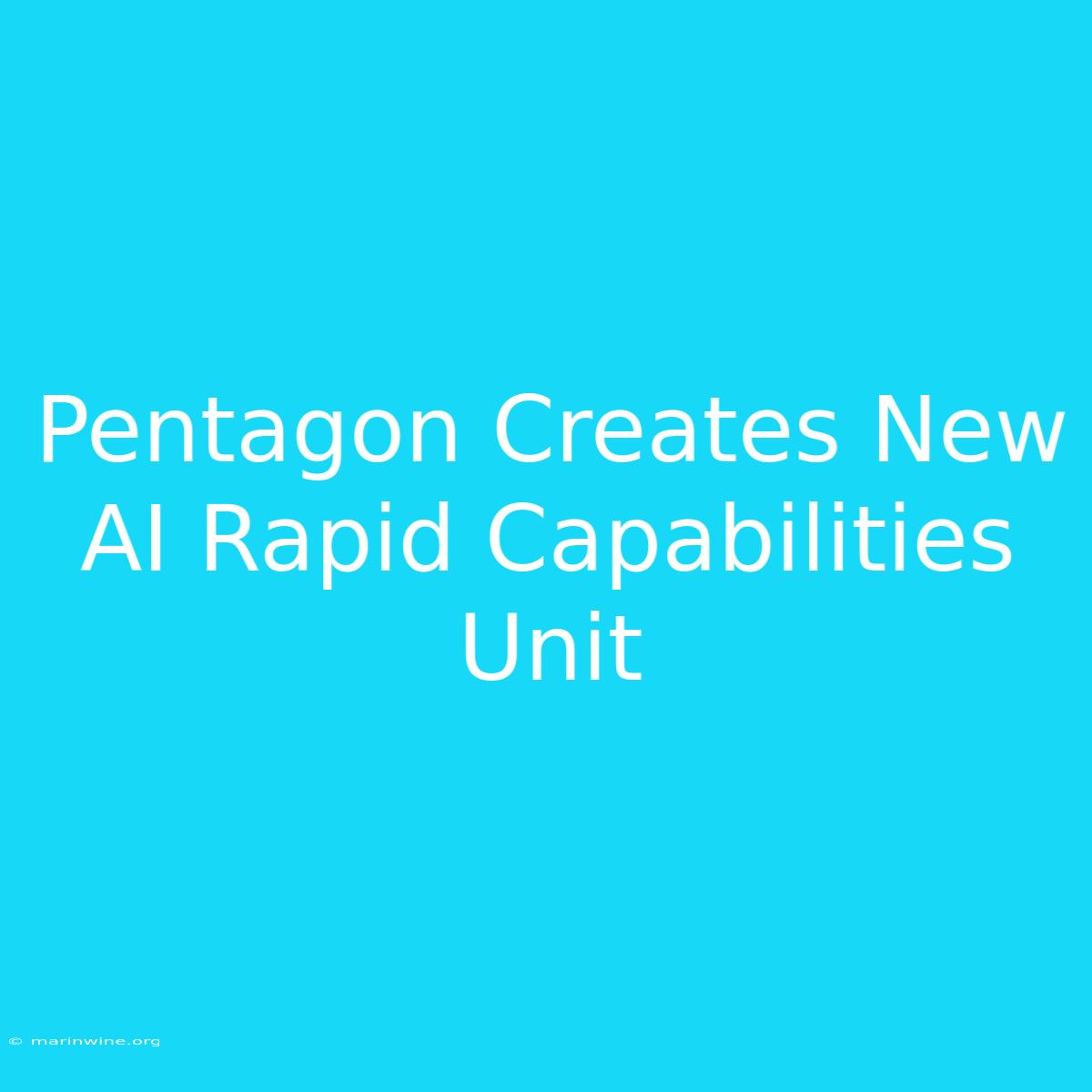 Pentagon Creates New AI Rapid Capabilities Unit