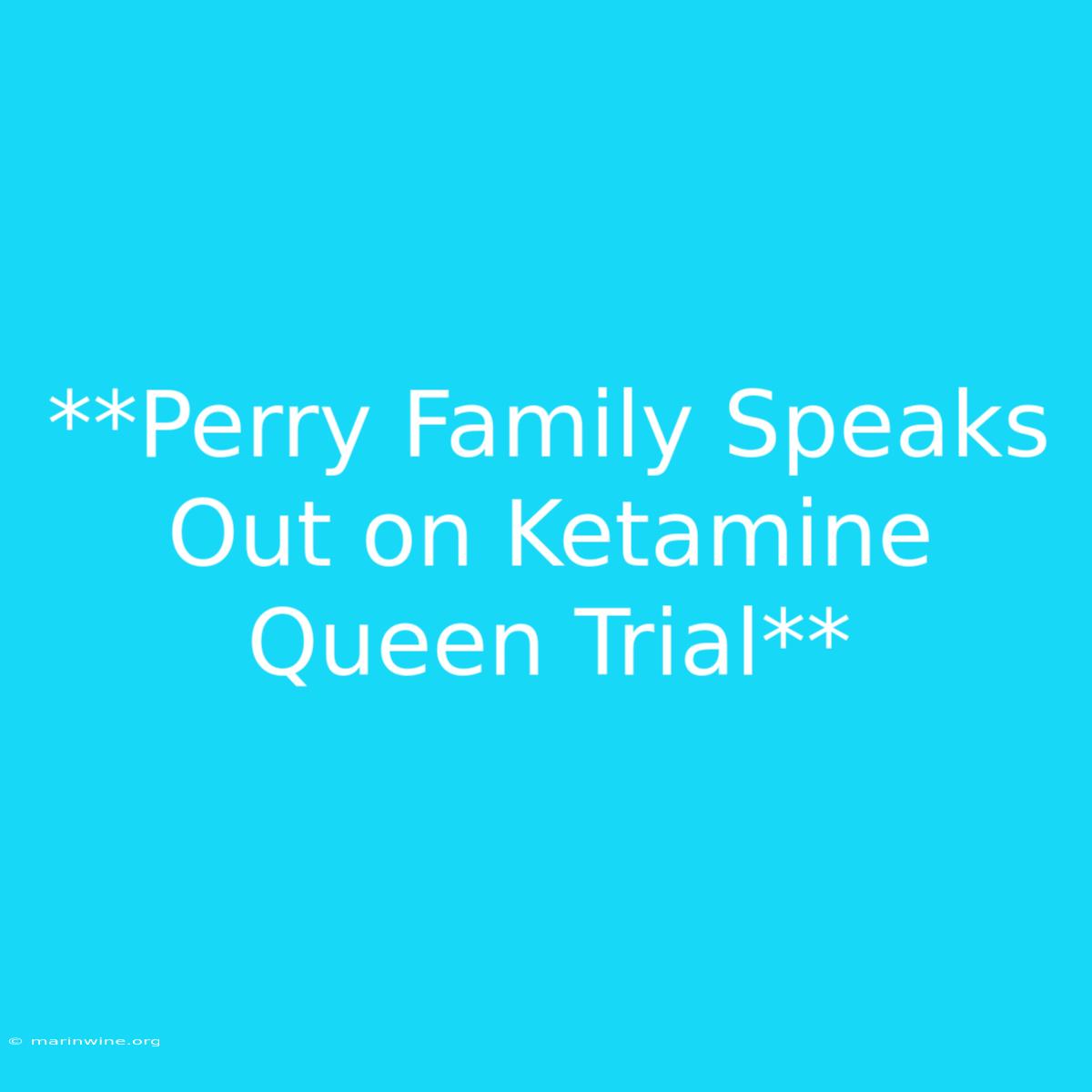 **Perry Family Speaks Out On Ketamine Queen Trial**