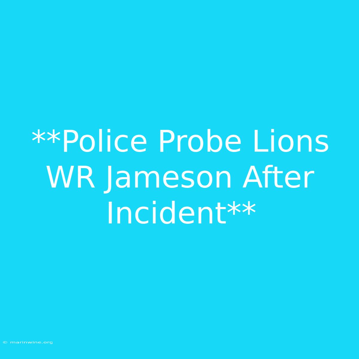 **Police Probe Lions WR Jameson After Incident**