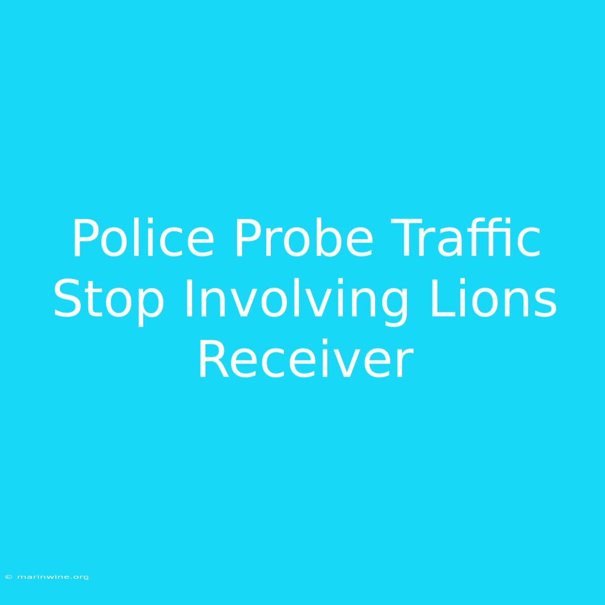 Police Probe Traffic Stop Involving Lions Receiver