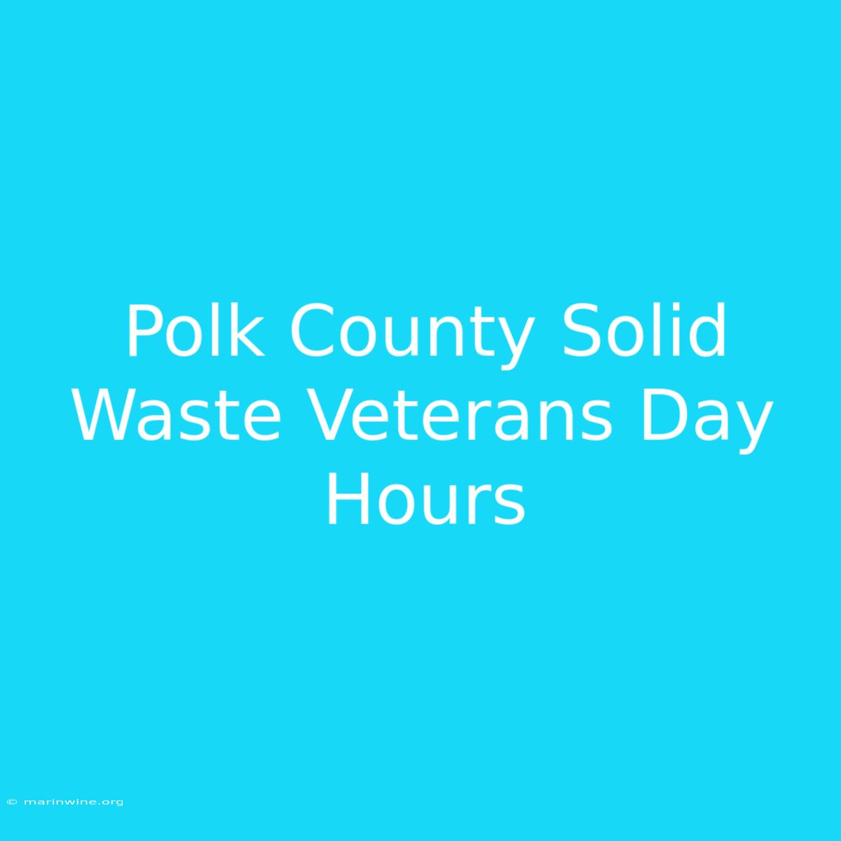 Polk County Solid Waste Veterans Day Hours