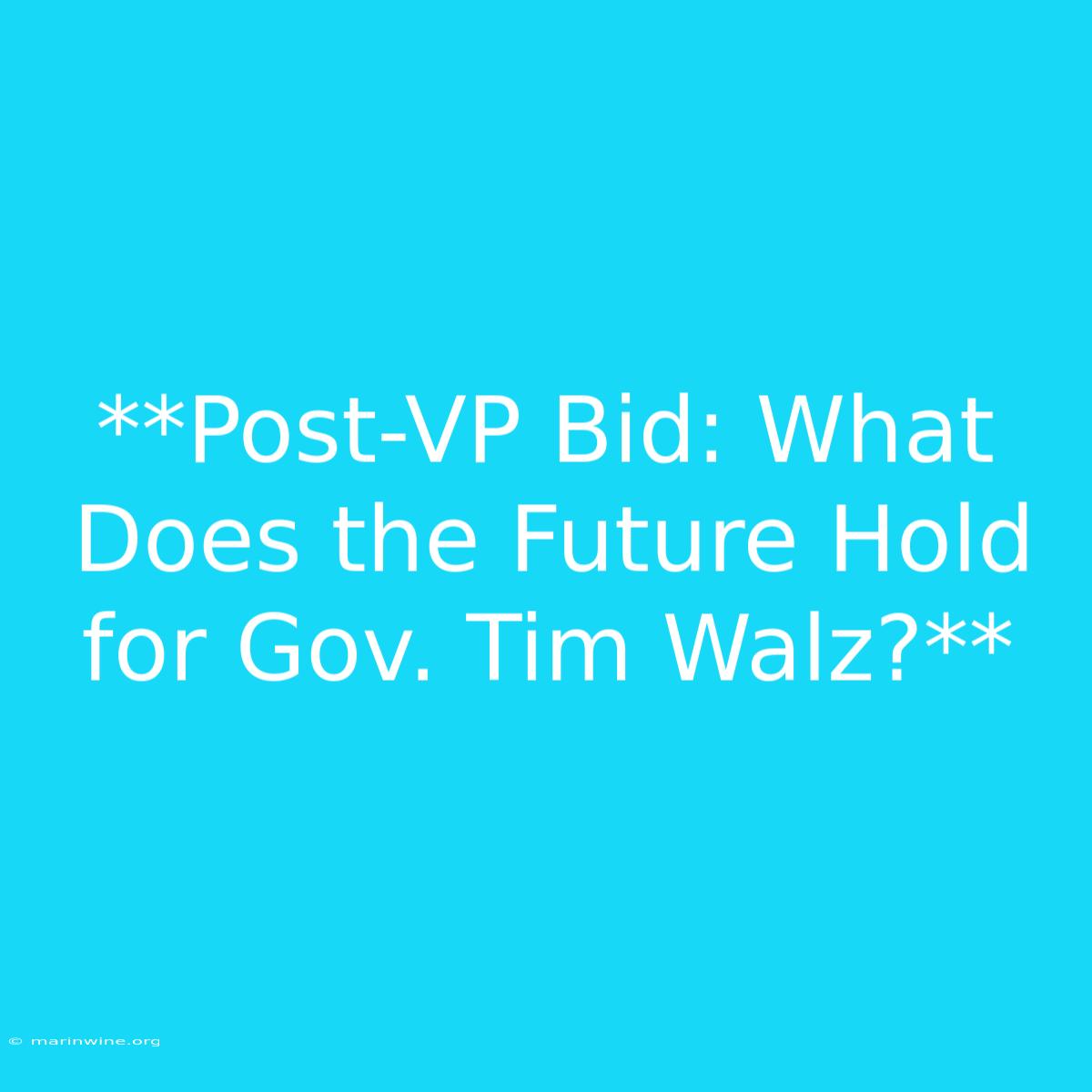 **Post-VP Bid: What Does The Future Hold For Gov. Tim Walz?** 