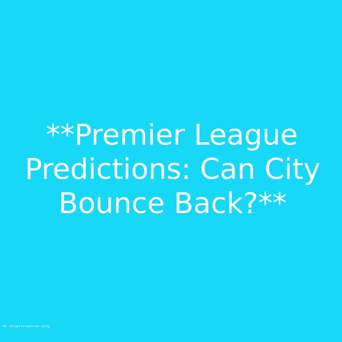 **Premier League Predictions: Can City Bounce Back?**