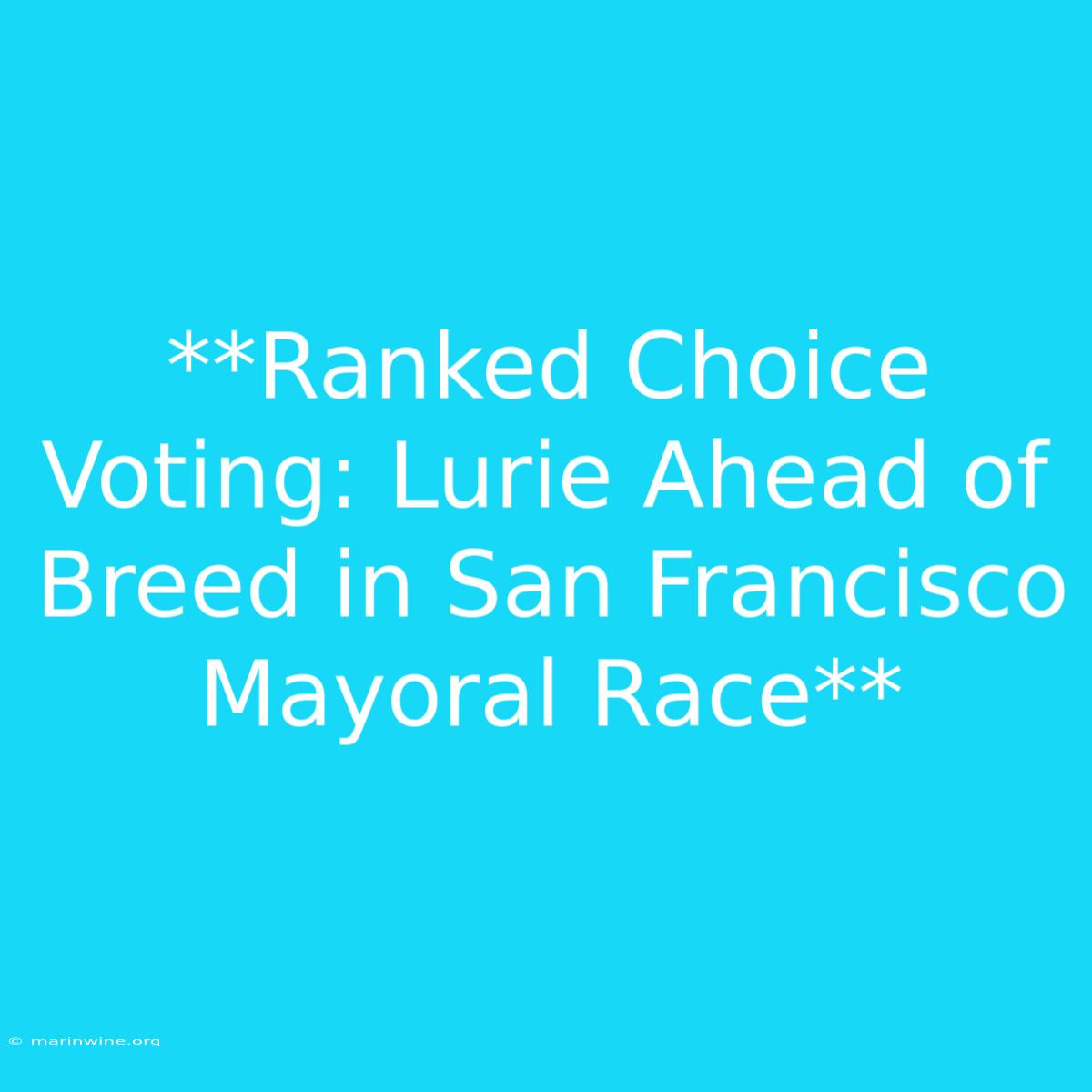 **Ranked Choice Voting: Lurie Ahead Of Breed In San Francisco Mayoral Race** 