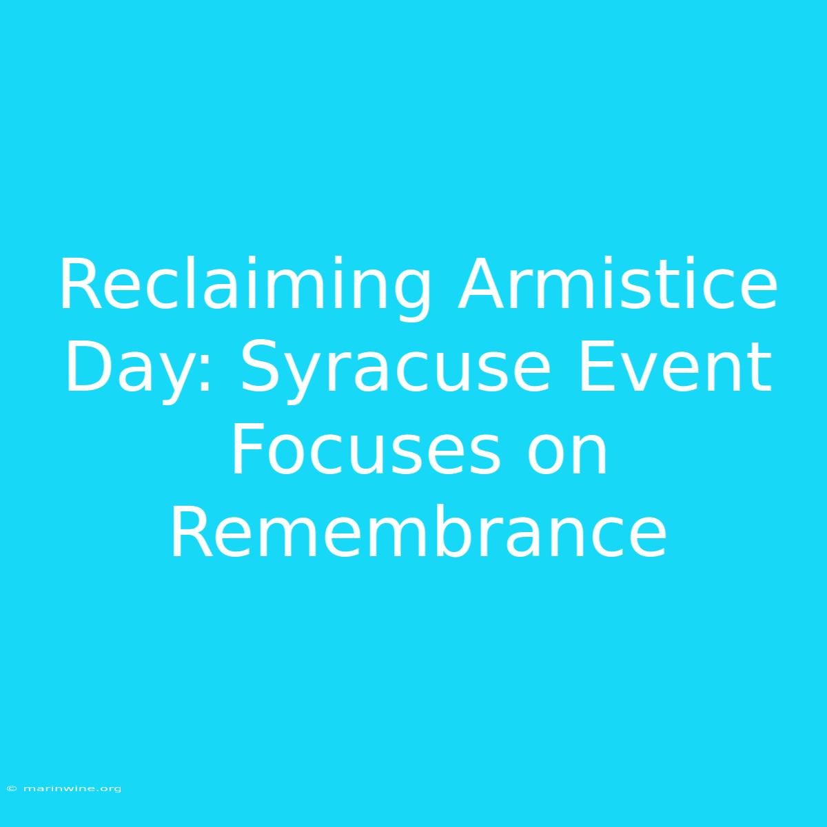 Reclaiming Armistice Day: Syracuse Event Focuses On Remembrance