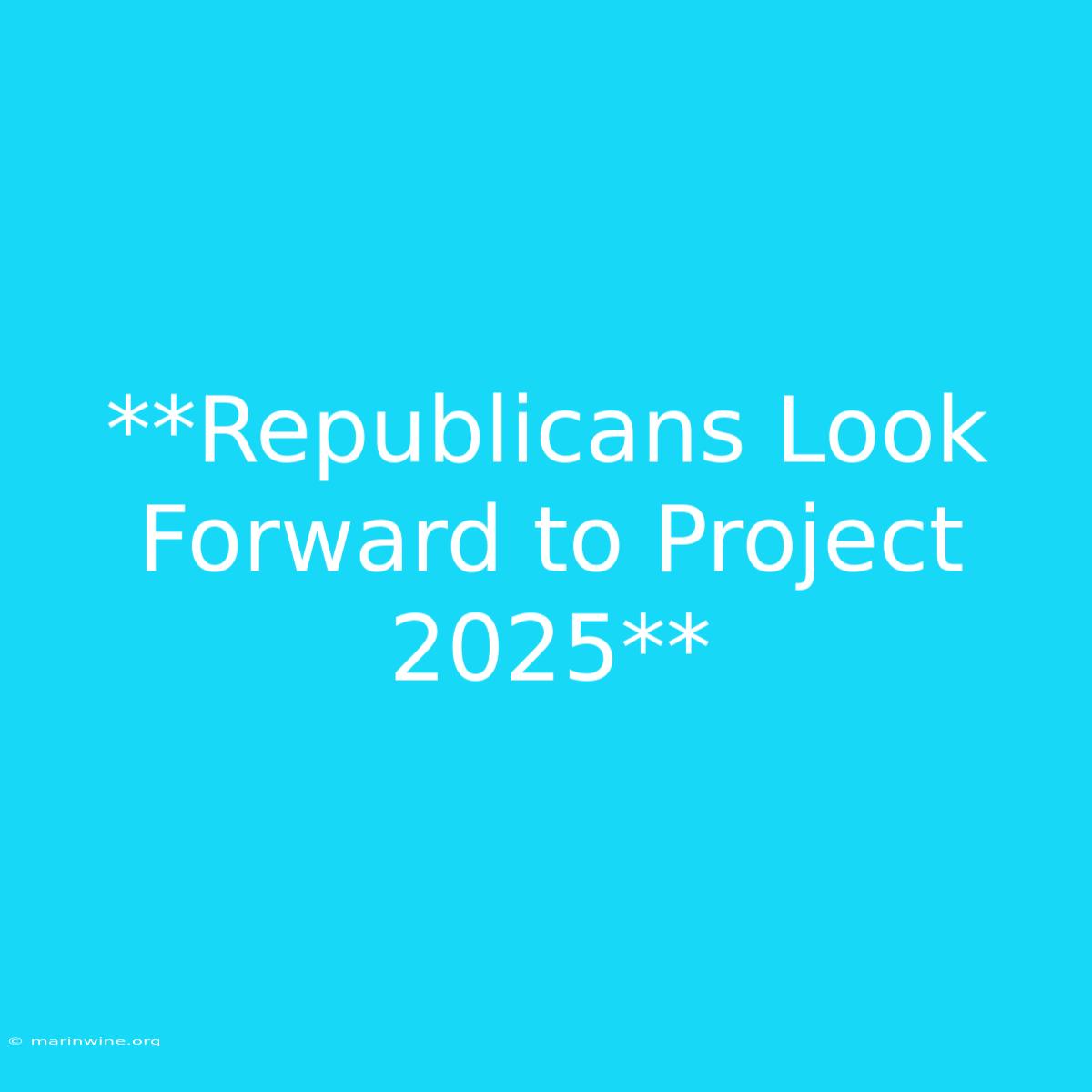 **Republicans Look Forward To Project 2025**