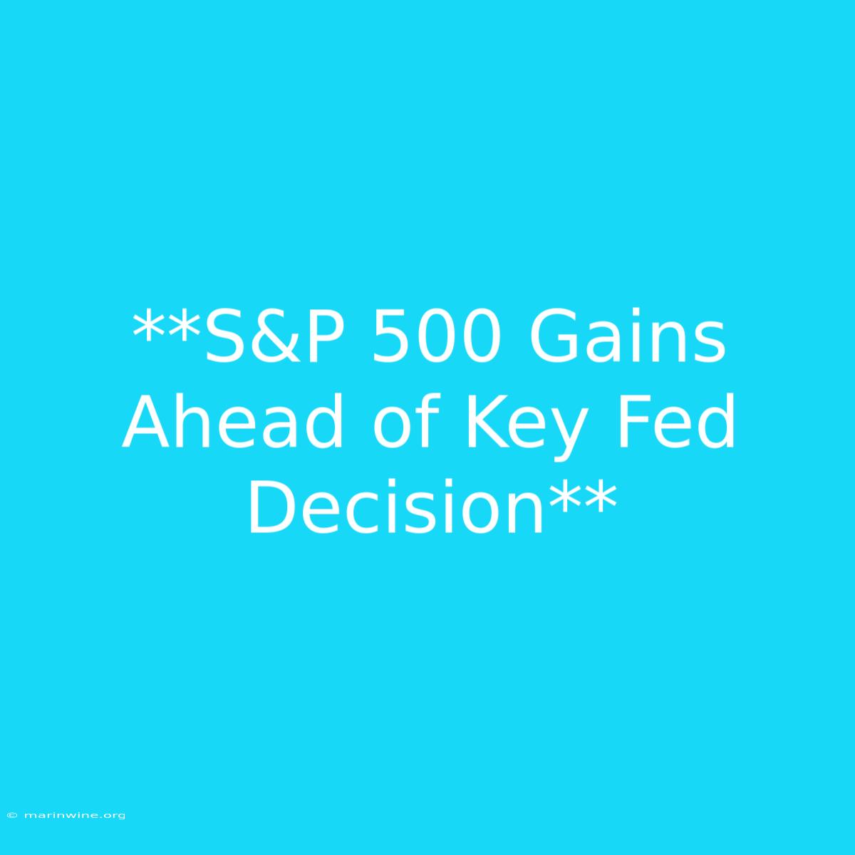 **S&P 500 Gains Ahead Of Key Fed Decision** 