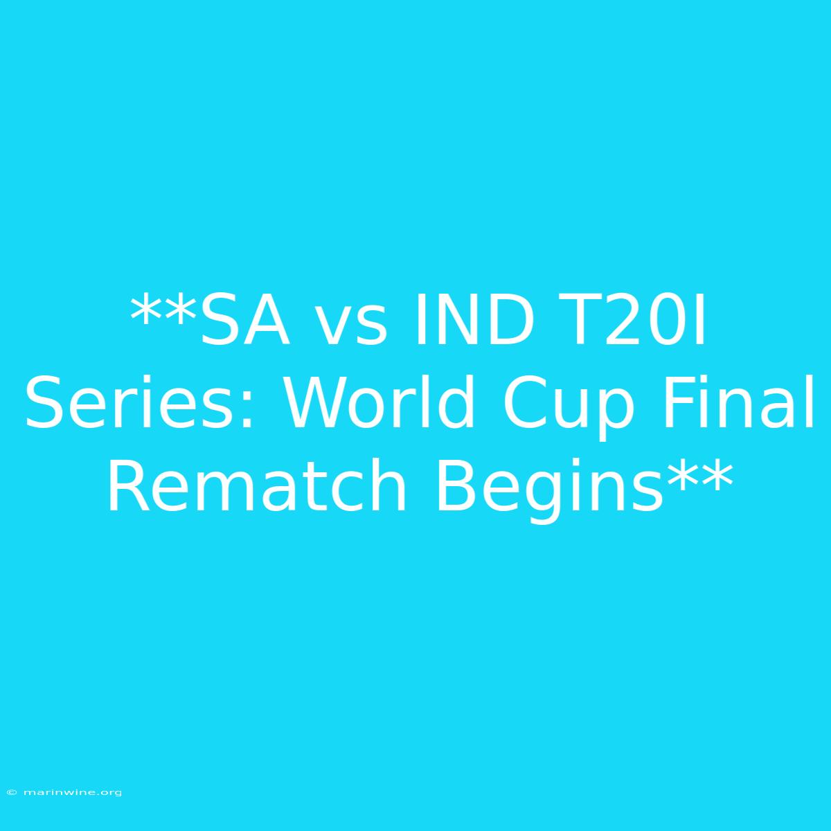 **SA Vs IND T20I Series: World Cup Final Rematch Begins** 