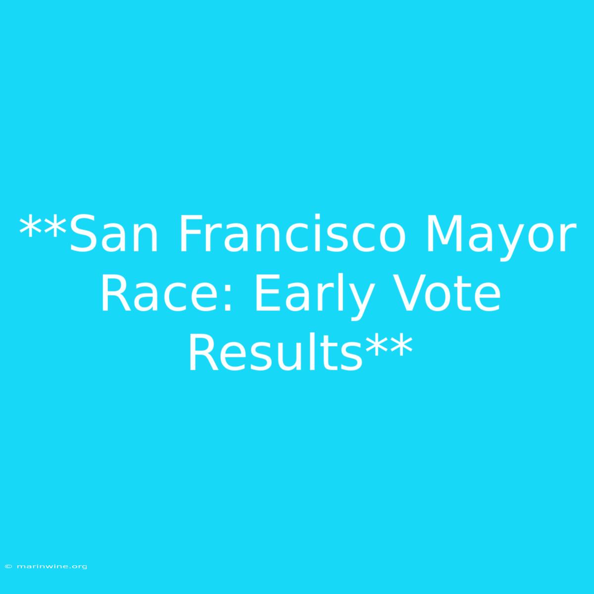 **San Francisco Mayor Race: Early Vote Results**