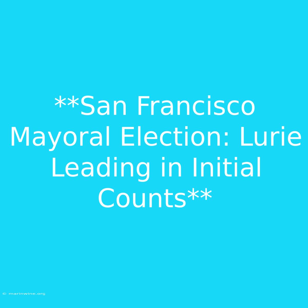 **San Francisco Mayoral Election: Lurie Leading In Initial Counts** 