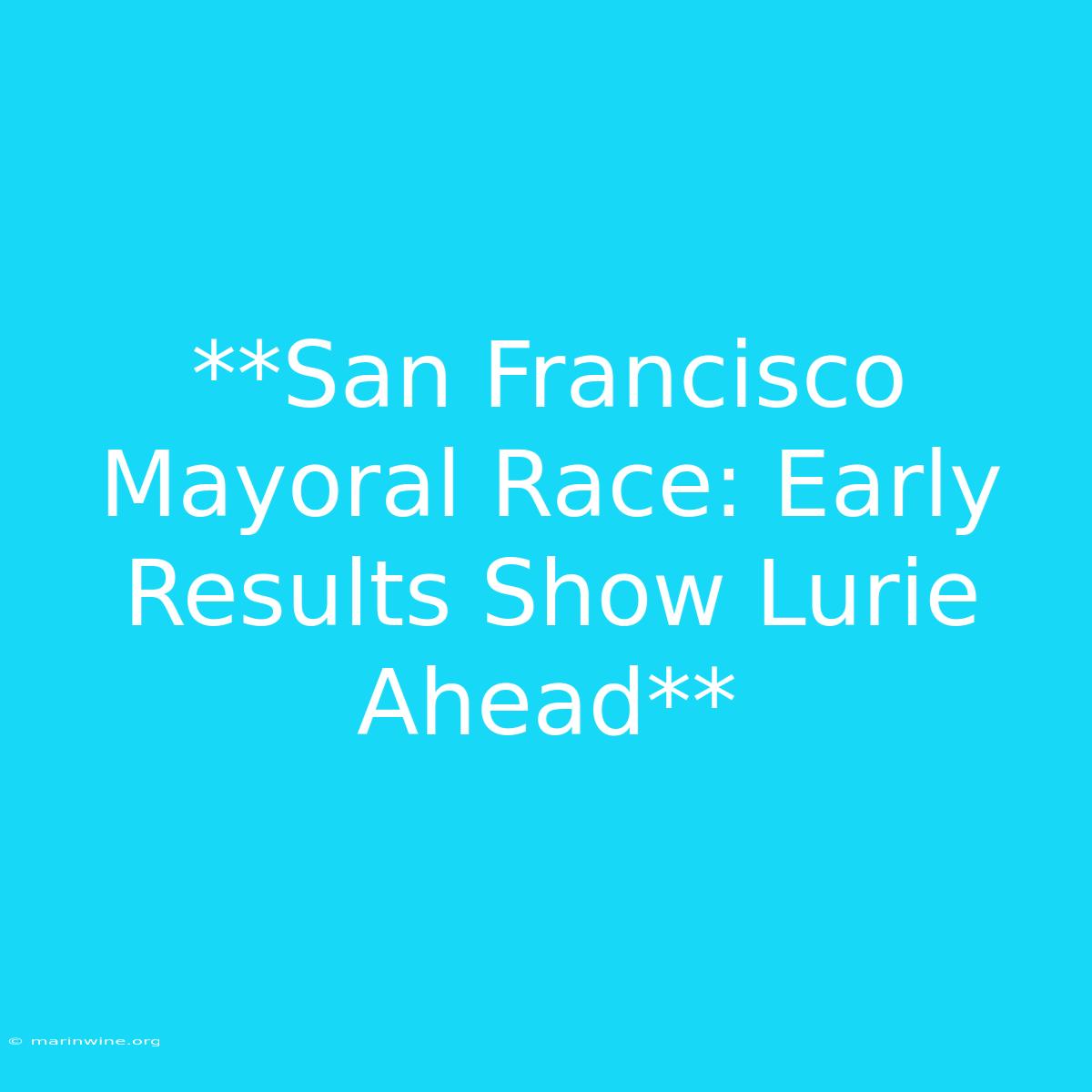 **San Francisco Mayoral Race: Early Results Show Lurie Ahead**