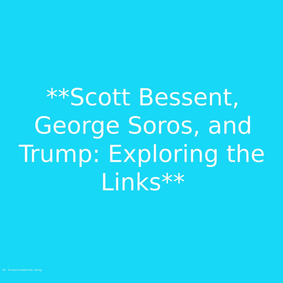 **Scott Bessent, George Soros, And Trump: Exploring The Links** 