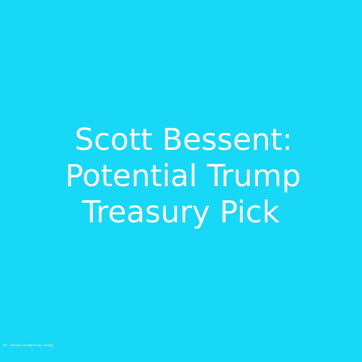 Scott Bessent: Potential Trump Treasury Pick