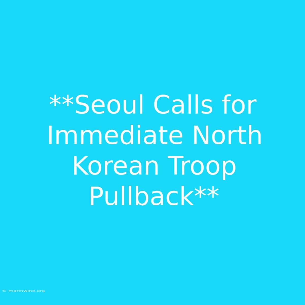 **Seoul Calls For Immediate North Korean Troop Pullback**