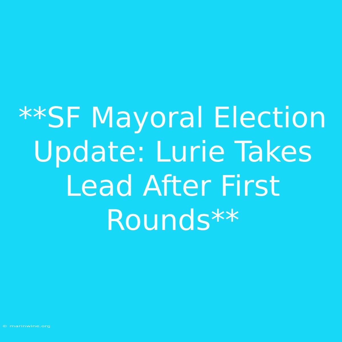 **SF Mayoral Election Update: Lurie Takes Lead After First Rounds**