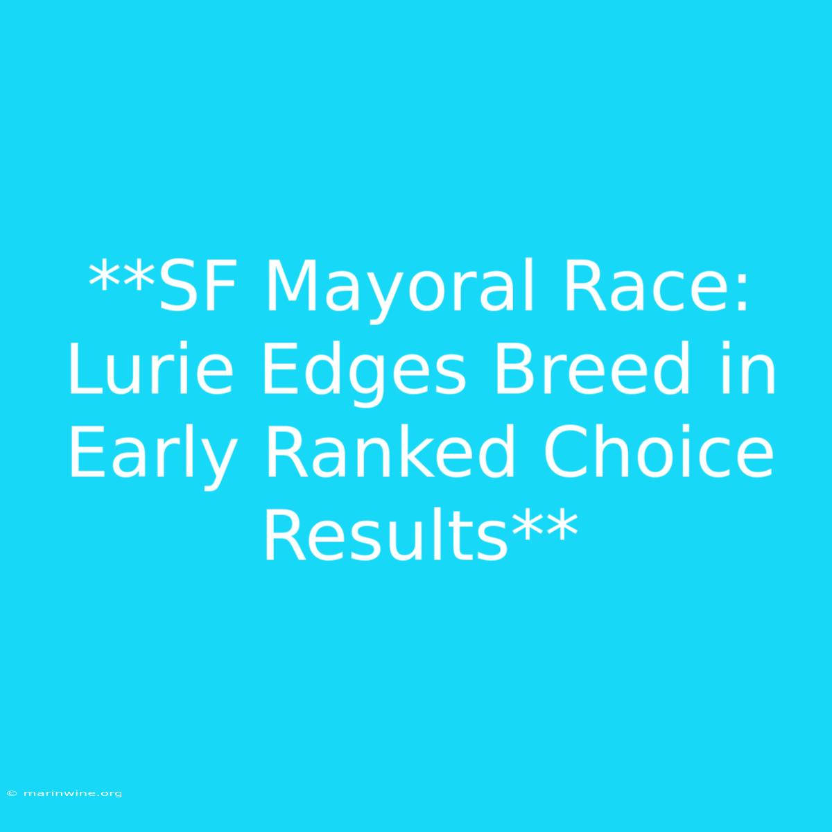 **SF Mayoral Race: Lurie Edges Breed In Early Ranked Choice Results**