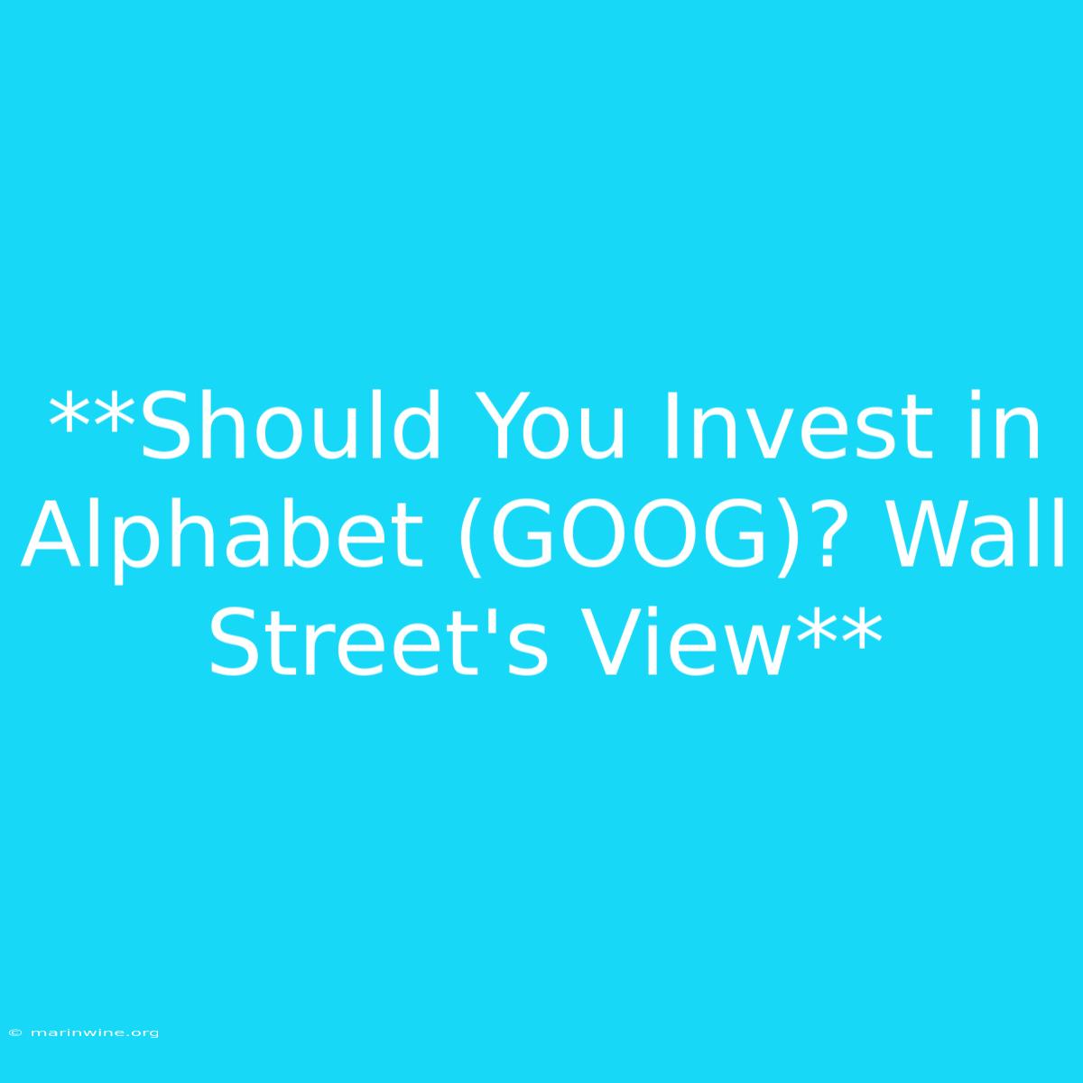 **Should You Invest In Alphabet (GOOG)? Wall Street's View** 