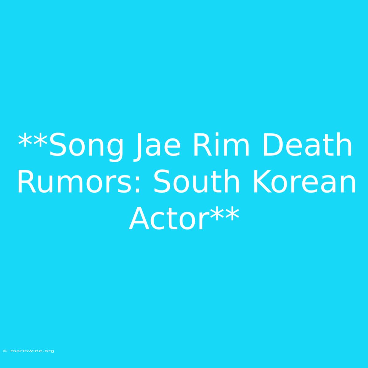 **Song Jae Rim Death Rumors: South Korean Actor**