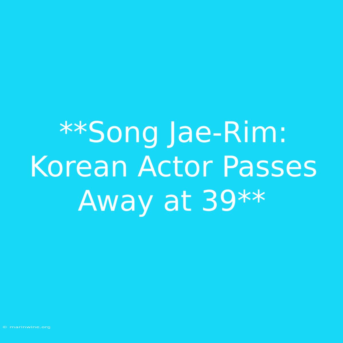 **Song Jae-Rim: Korean Actor Passes Away At 39** 