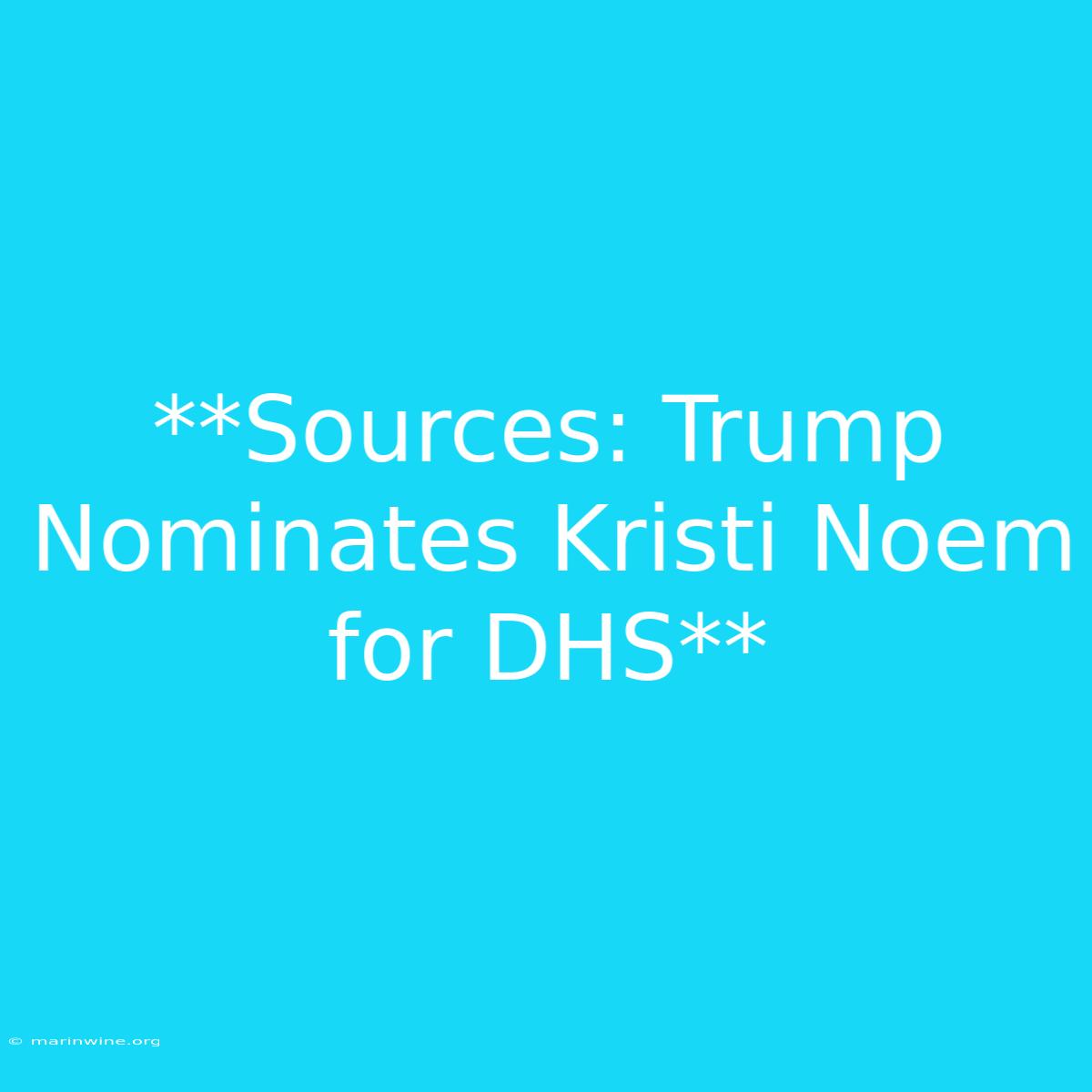 **Sources: Trump Nominates Kristi Noem For DHS**