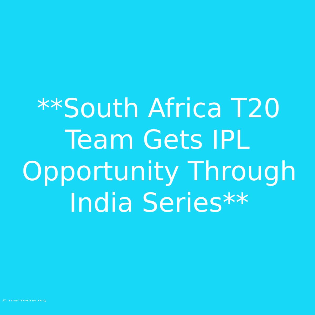 **South Africa T20 Team Gets IPL Opportunity Through India Series**