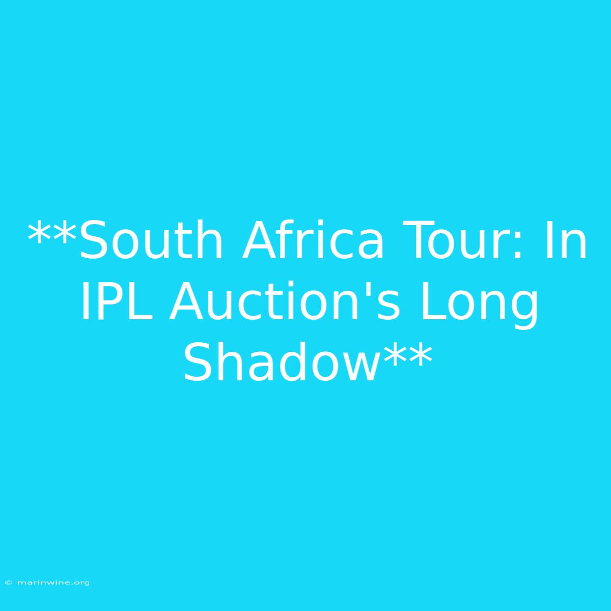 **South Africa Tour: In IPL Auction's Long Shadow** 