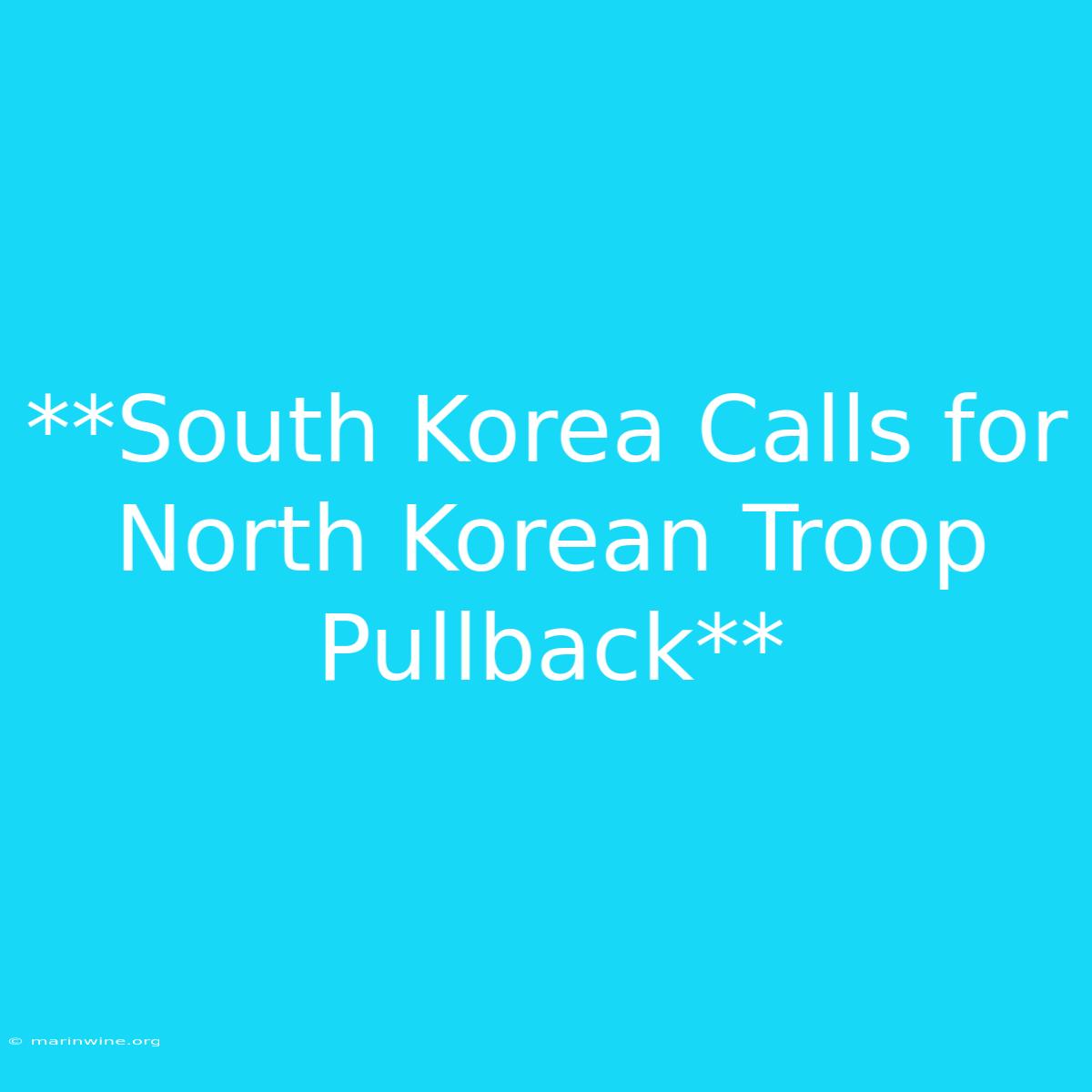 **South Korea Calls For North Korean Troop Pullback**