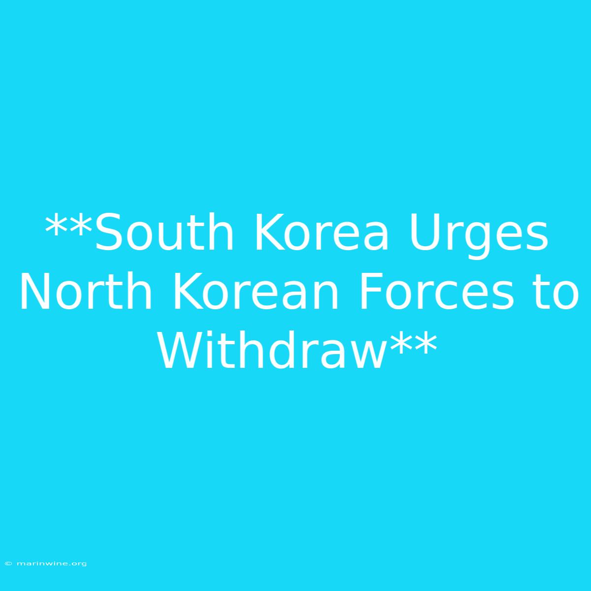 **South Korea Urges North Korean Forces To Withdraw** 