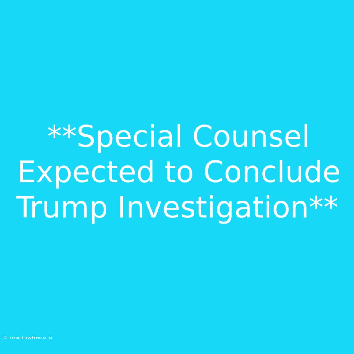 **Special Counsel Expected To Conclude Trump Investigation**