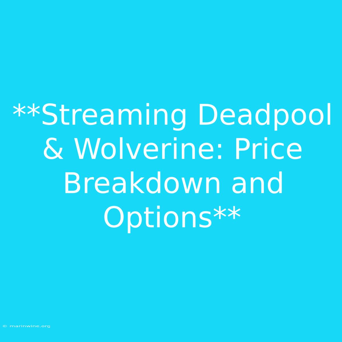 **Streaming Deadpool & Wolverine: Price Breakdown And Options** 