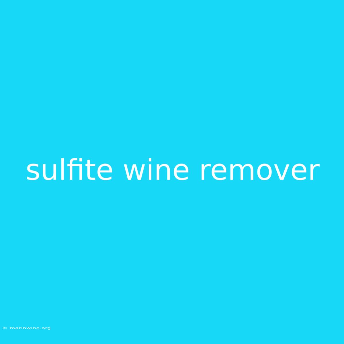 Sulfite Wine Remover