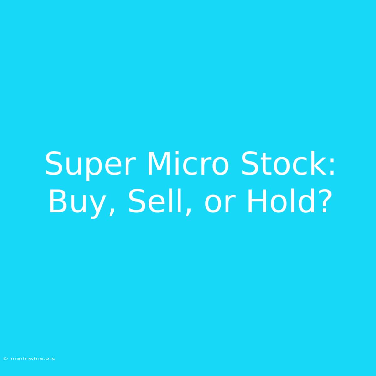 Super Micro Stock: Buy, Sell, Or Hold?