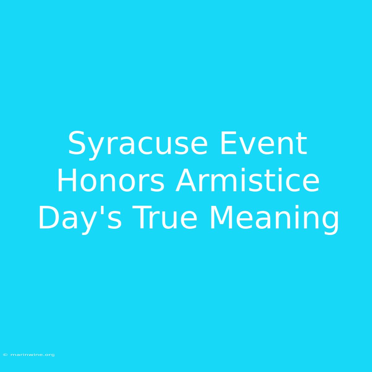 Syracuse Event Honors Armistice Day's True Meaning