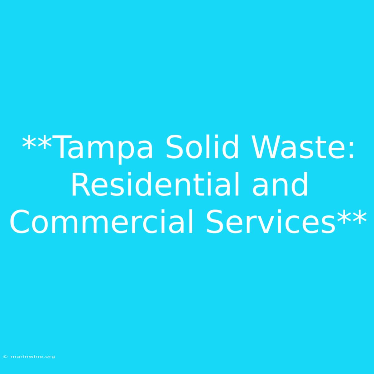 **Tampa Solid Waste: Residential And Commercial Services**