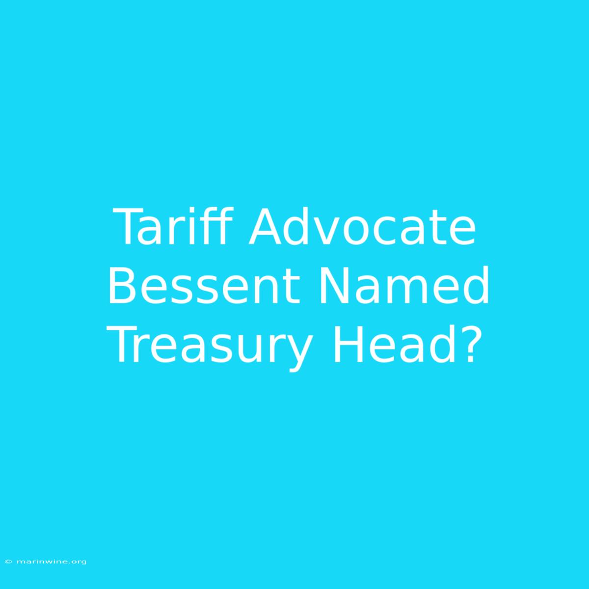 Tariff Advocate Bessent Named Treasury Head?