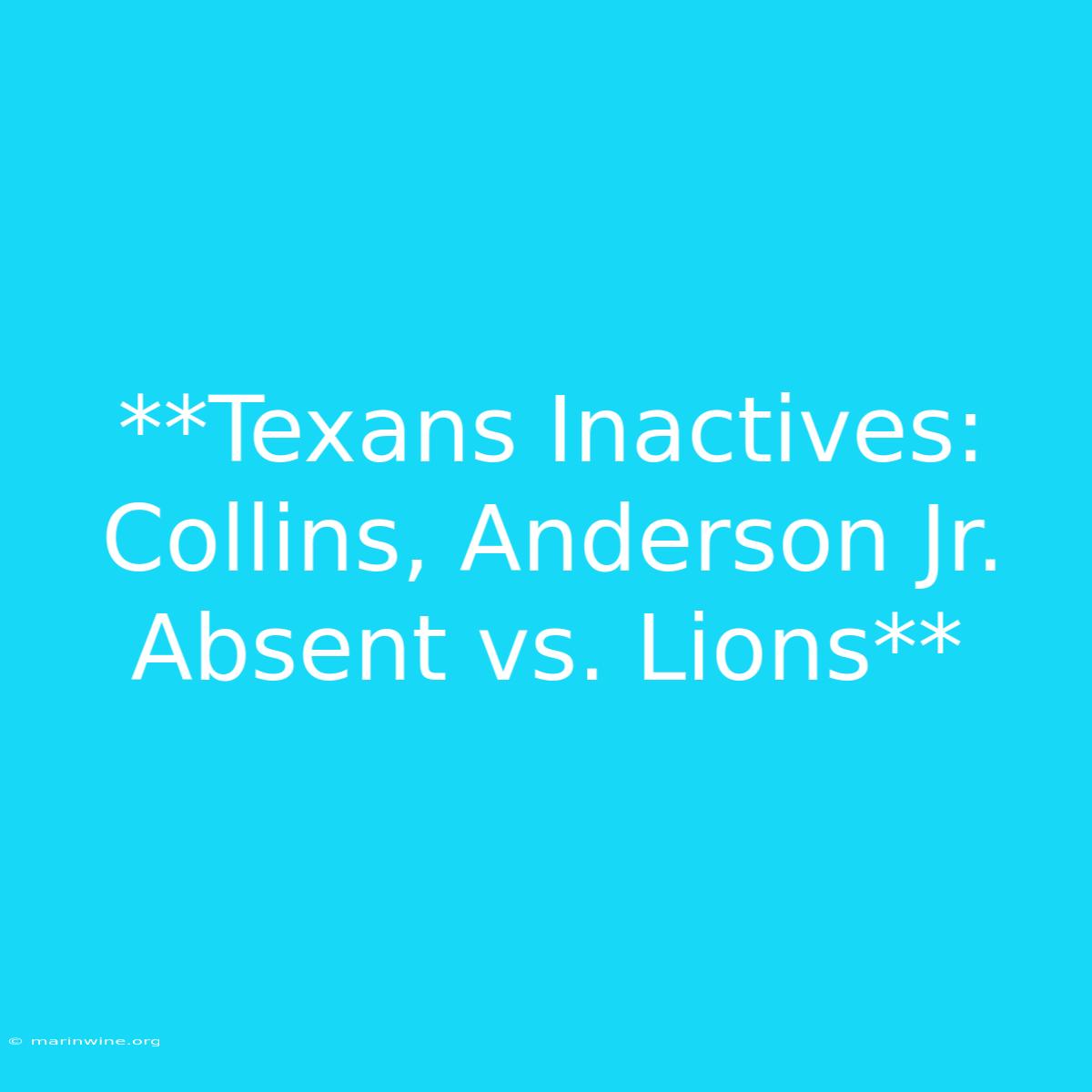 **Texans Inactives: Collins, Anderson Jr. Absent Vs. Lions** 