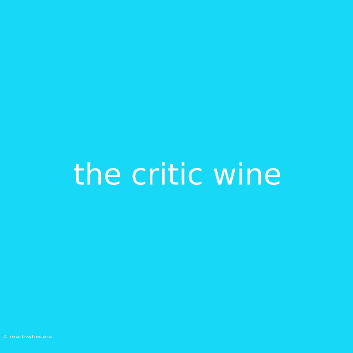 The Critic Wine