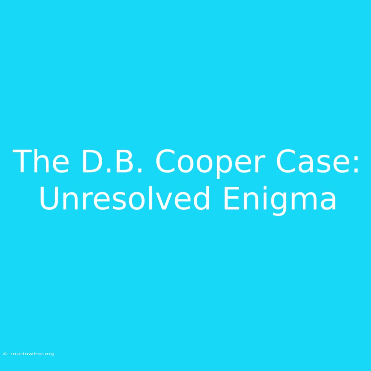 The D.B. Cooper Case: Unresolved Enigma