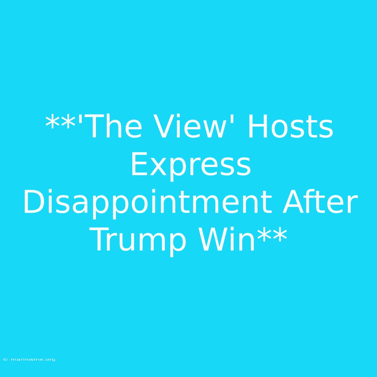 **'The View' Hosts Express Disappointment After Trump Win** 