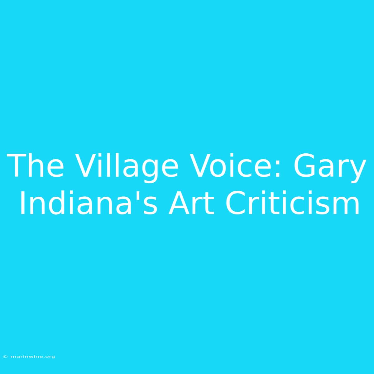 The Village Voice: Gary Indiana's Art Criticism 