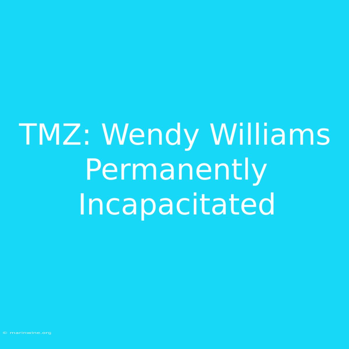 TMZ: Wendy Williams Permanently Incapacitated