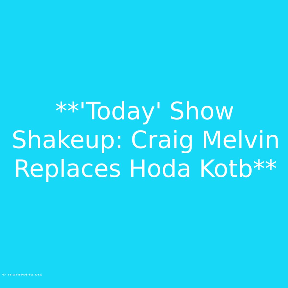 **'Today' Show Shakeup: Craig Melvin Replaces Hoda Kotb** 