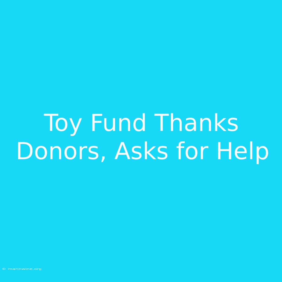 Toy Fund Thanks Donors, Asks For Help