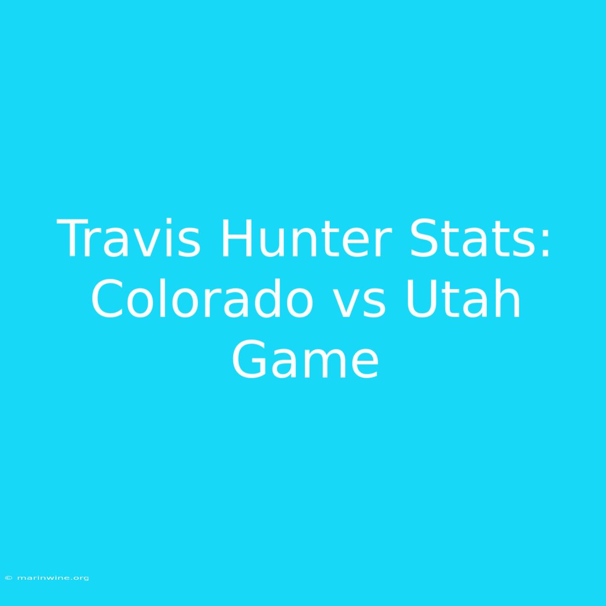 Travis Hunter Stats: Colorado Vs Utah Game