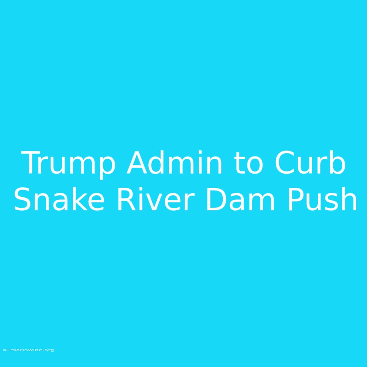 Trump Admin To Curb Snake River Dam Push